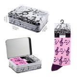 Calcetines Música en caja metal. Rosa